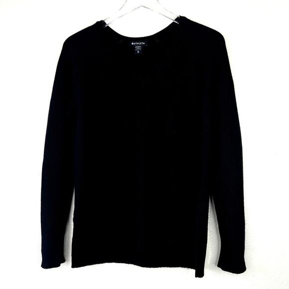 Athleta Hanover Refined V-Neck Sweater Pullover Ribbed Merino Wool Black XS - Picture 2 of 6